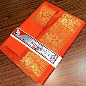 Indian Women's NEW Brocade Artificial/ART Silk Sari SAREES ORANGE w/Blouse Piece